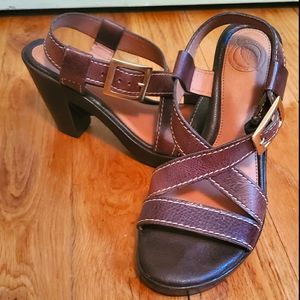Brown Leather Heeled/Wedge Sandal